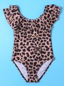 Girls Leopard Ruffle One Piece Swimsuit