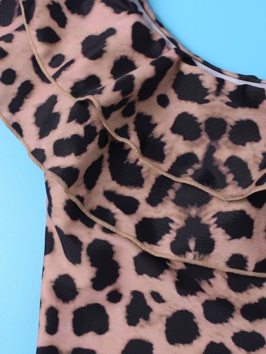 Girls Leopard Ruffle One Piece Swimsuit