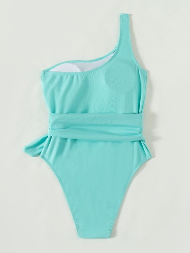 Knot Detail One Shoulder One Piece Swimsuit