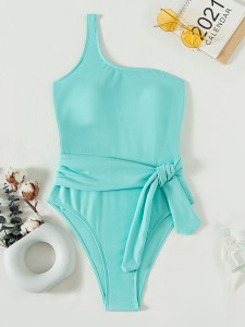 Knot Detail One Shoulder One Piece Swimsuit