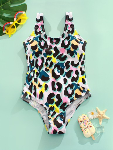 Girls Leopard One Piece Swimsuit