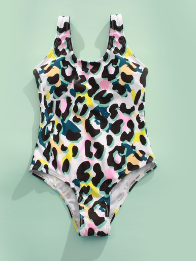 Girls Leopard One Piece Swimsuit