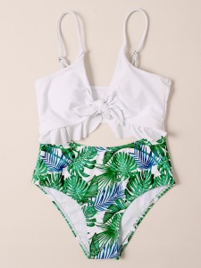 Girls Tropical Ruffle Hem One Piece Swimsuit