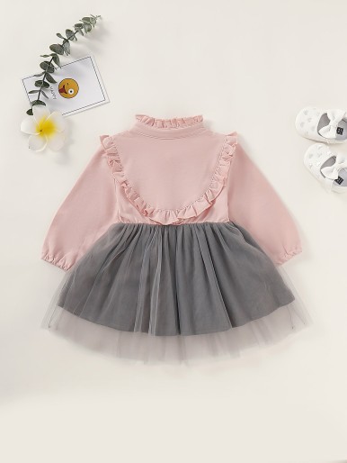 Baby Girl Plants Embroidery Frill Trim Combo Dress
