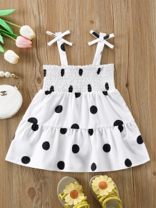 Baby Girl Polka Dot Shirred Bow Cami Dress