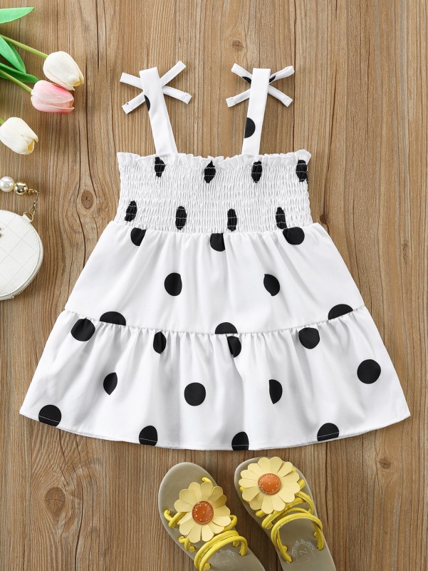 Baby Girl Polka Dot Shirred Bow Cami Dress