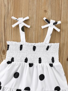 Baby Girl Polka Dot Shirred Bow Cami Dress