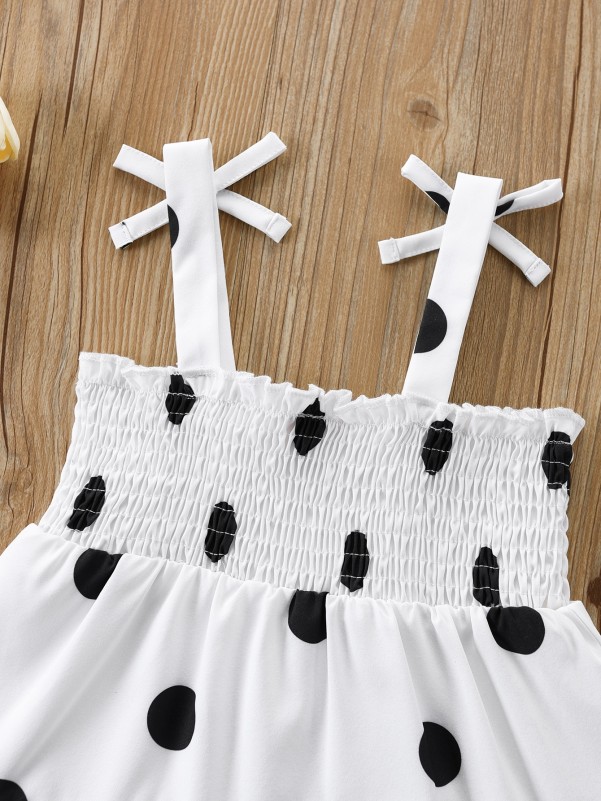 Baby Girl Polka Dot Shirred Bow Cami Dress