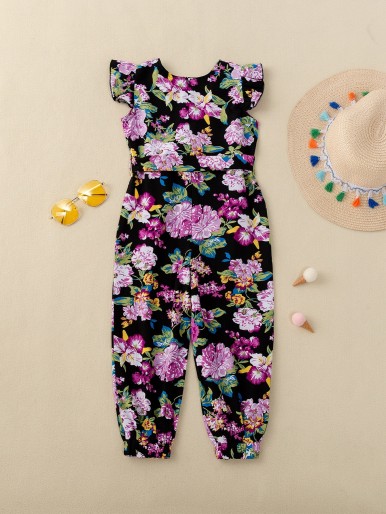 Toddler Girls Allover Floral Belted  Jumpsuit