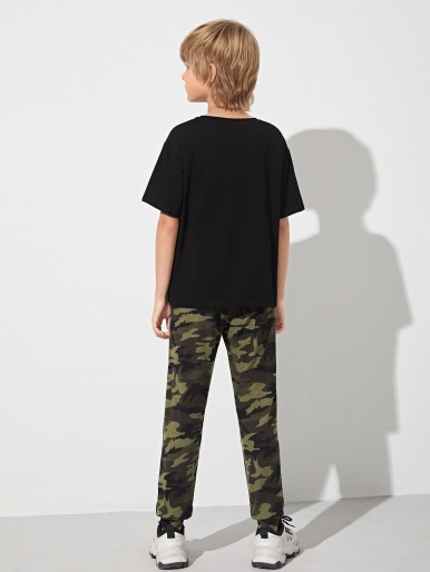 Boys Letter Graphic Tee and Camo Pants Set