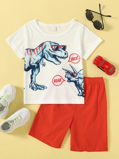 Toddler Boys Dinosaur Print Tee & Shorts