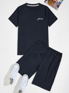 Men Letter Graphic Tee With Shorts PJ Set