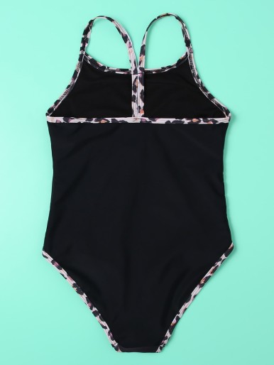 Girls Slogan Graphic One Piece Swimsuit