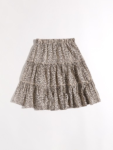Girls Leopard Layered Hem Skirt