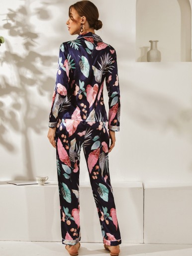 Satin Tropical Print Pajama Set