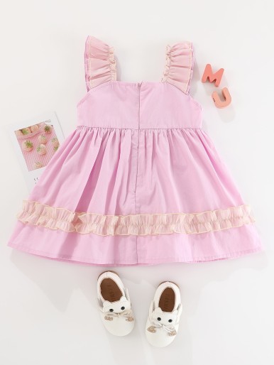 Baby Girl Bow Front Ruffle Trim Dress