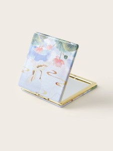 Crane & Floral Pattern Double-sided Mini Makeup Mirror