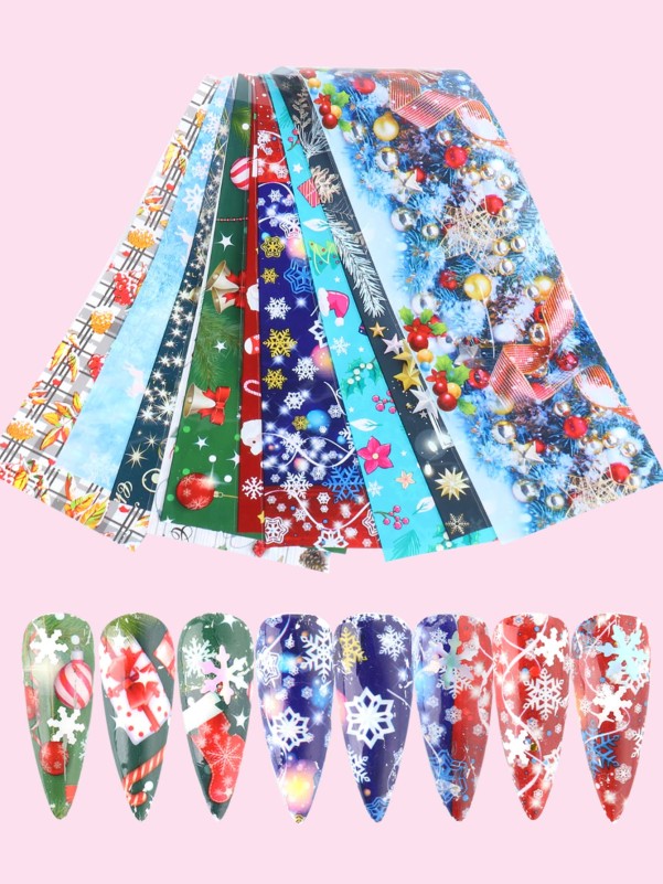 10sheets Christmas Cartoon Graphic Nail Transfer Sticker