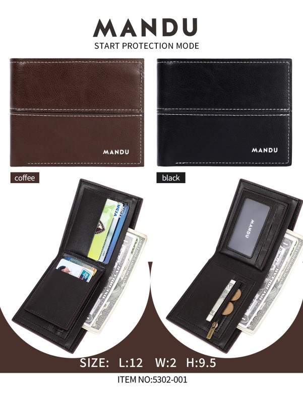 Men's wallet stitched with white thread - Black