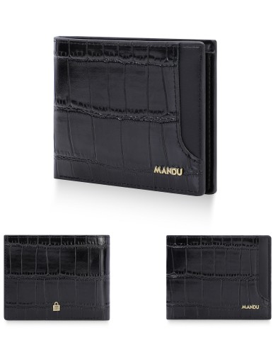 Men's wallet with crocodile embossed leather - Black