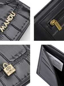 Men's wallet with crocodile embossed leather - Black