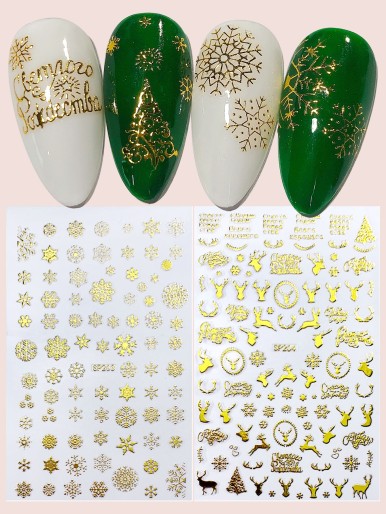 2sheets Christmas Snowflake Pattern Nail Art Sticker