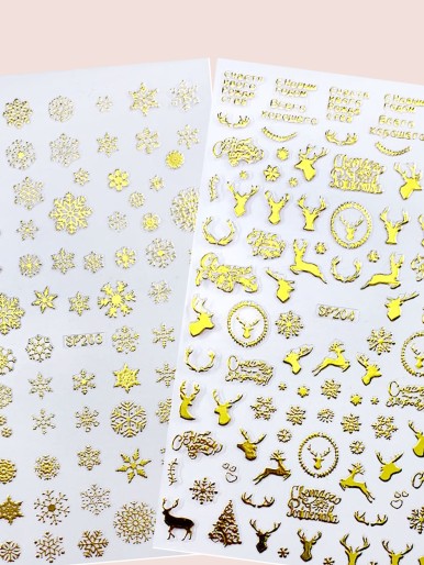 2sheets Christmas Snowflake Pattern Nail Art Sticker
