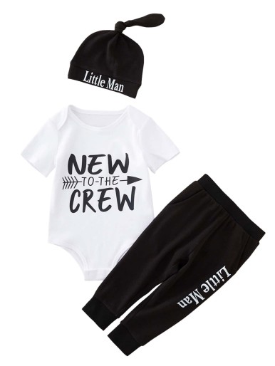 Baby Letter Graphic Bodysuit & Sweatpants With Hat