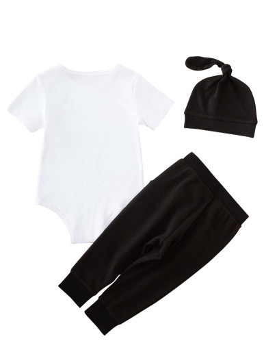 Baby Letter Graphic Bodysuit & Sweatpants With Hat