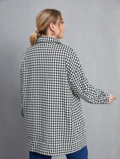 Plus Houndstooth Flap Pocket Drop Shoulder Coat