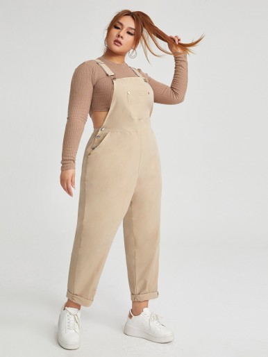 Plus Solid Pocket Front Overall Jumpsuit Without Tee