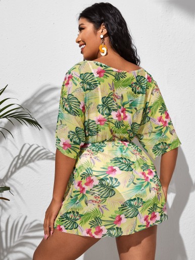Plus Floral & Tropical Print Cover Up