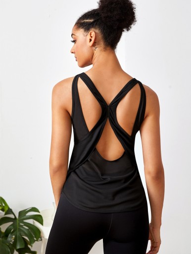 Solid Cut Out Criss Cross Back Sports Tee