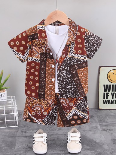 Toddler Boys Geo Print Button Front Shirt With Shorts