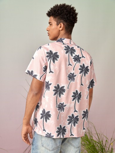 1pc Palm Tree Print Hawaiian Shirt