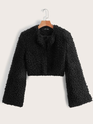 Open Front Solid Shearling Jacket