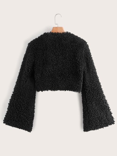Open Front Solid Shearling Jacket