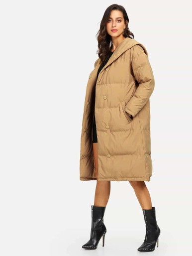 Button Up Hooded Puffer Coat