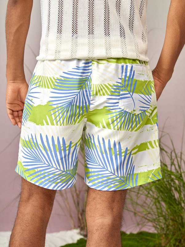 1pc Tropical Print Swim Trunks