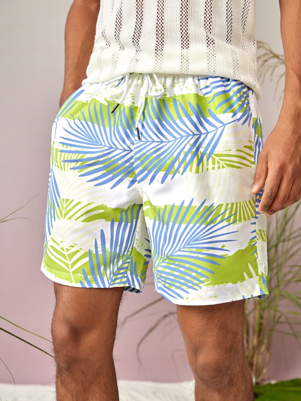 1pc Tropical Print Swim Trunks