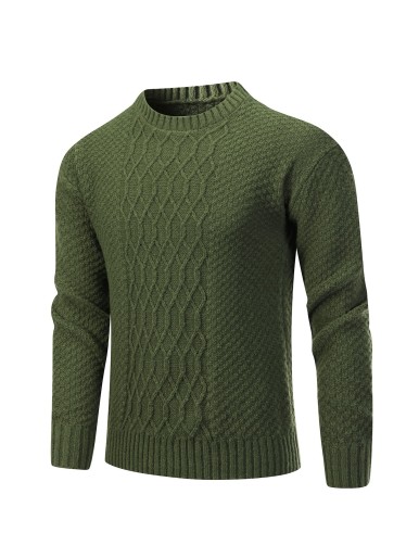 Men Cable Knit Solid Sweater
