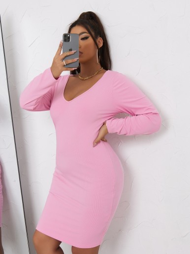 بلاس إلى فستان Bodycon الصلبة