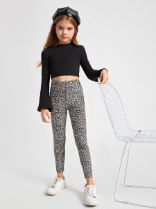 Girls Elastic Waist Leopard Leggings