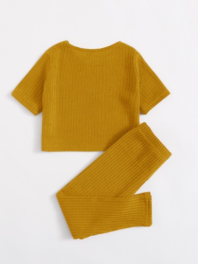 Toddler Girls Rib-knit Solid Tee & Leggings