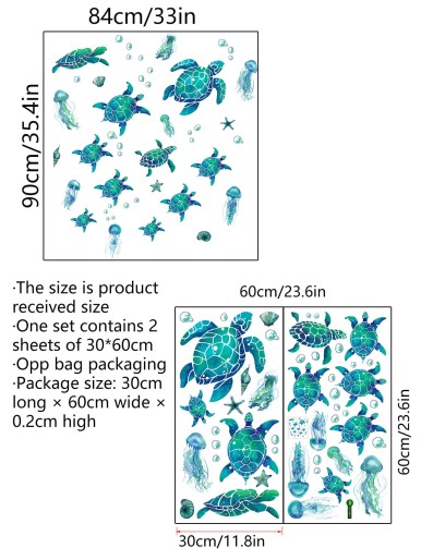 ملصق حائط مطبوع عليه سلحفاة البحر وقنديل البحر للأطفال