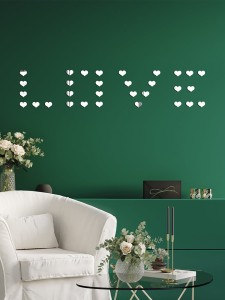 32pcs Heart Shaped Mirror Surface Wall Sticker