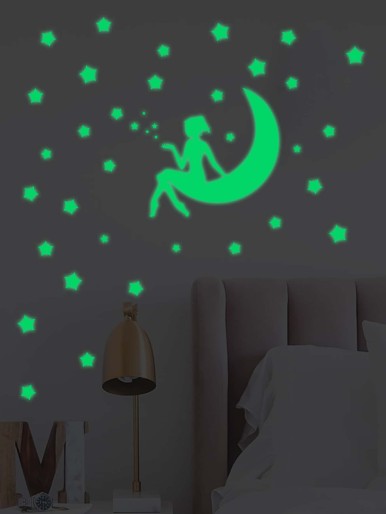 Moon & Star Print Glow Sticker