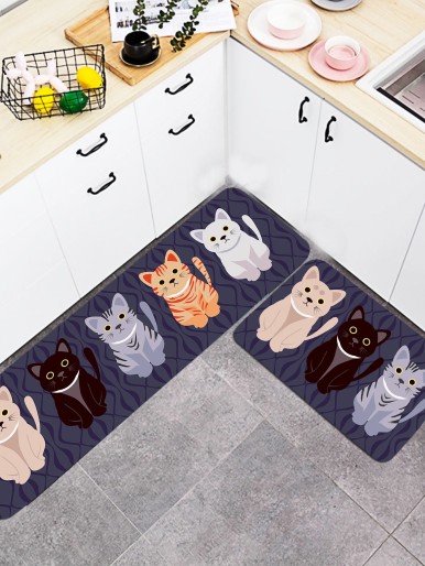 1pc Cartoon Cat Print Floor Mat