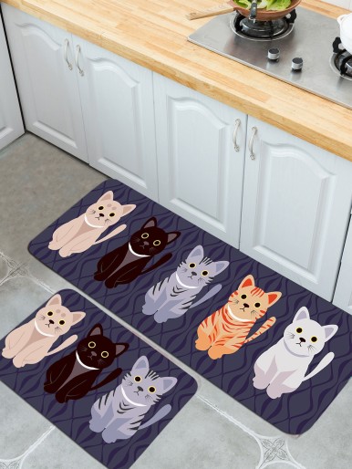 1pc Cartoon Cat Print Floor Mat