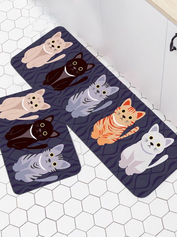 1pc Cartoon Cat Print Floor Mat